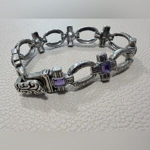 Vintage Silver Link Bracelet with Purple Accent Stones
